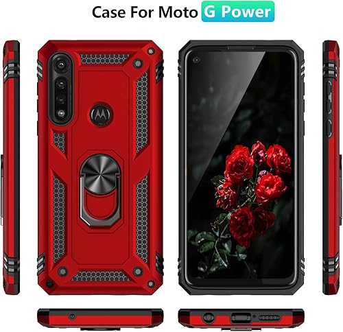 Miniatura 7 de TJS Funda compatible con Motorola Moto G Power (2020), con protector de pantalla de vidrio templado, anillo de metal, soporte magnético, soporte