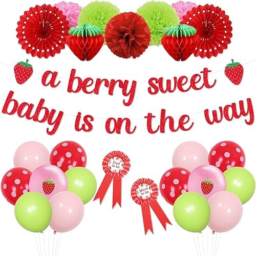 A Berry Sweet Baby is On The Way Decorations Strawberry Theme Baby Shower Banner