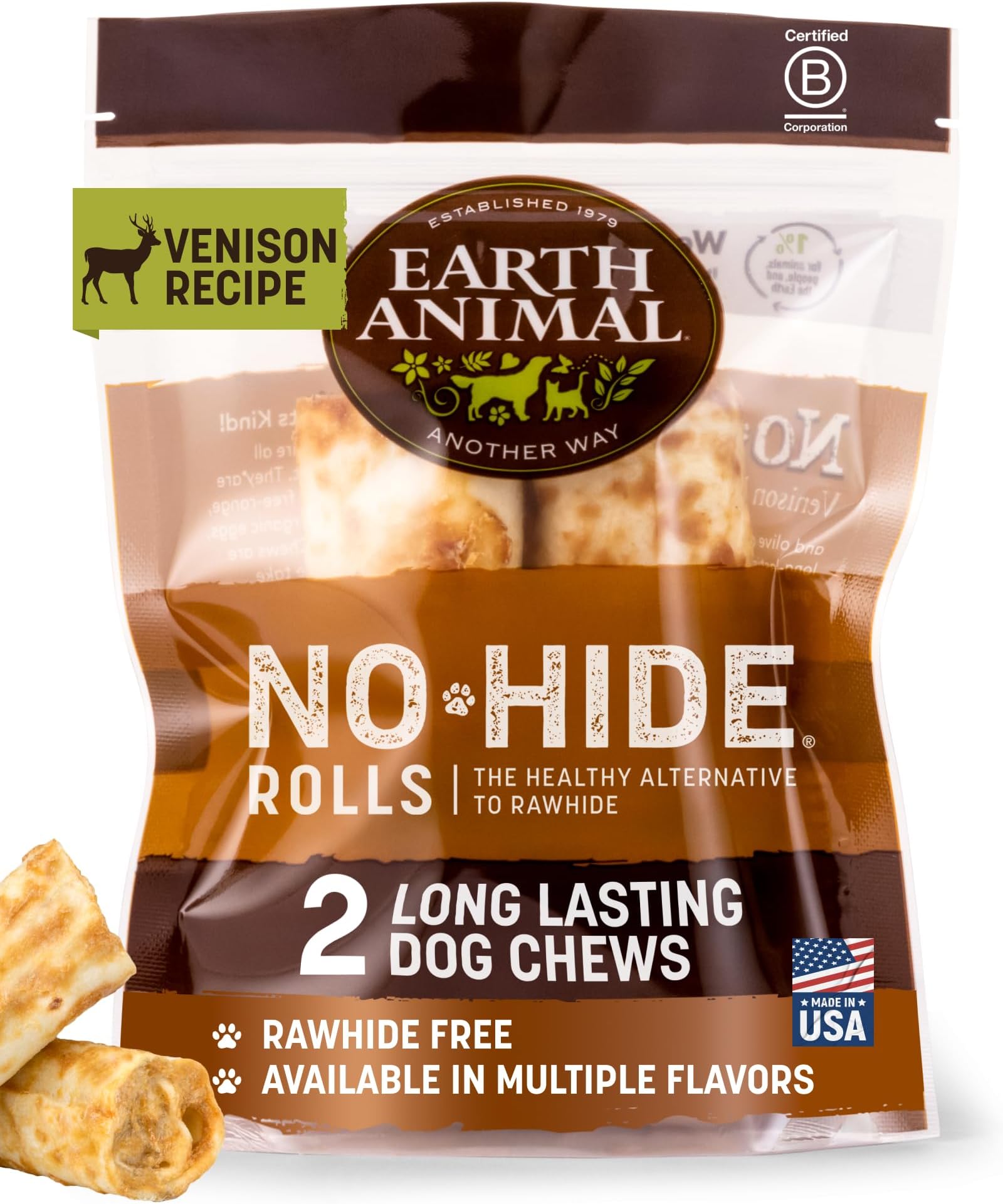 No Hide Small Venison Flavored Natural Rawhide Free Dog Chews Long Lasting Dog Chews | Dog Treats for Small Dogs | Great Dog Chews for Aggressive Chewers (1 Pack)