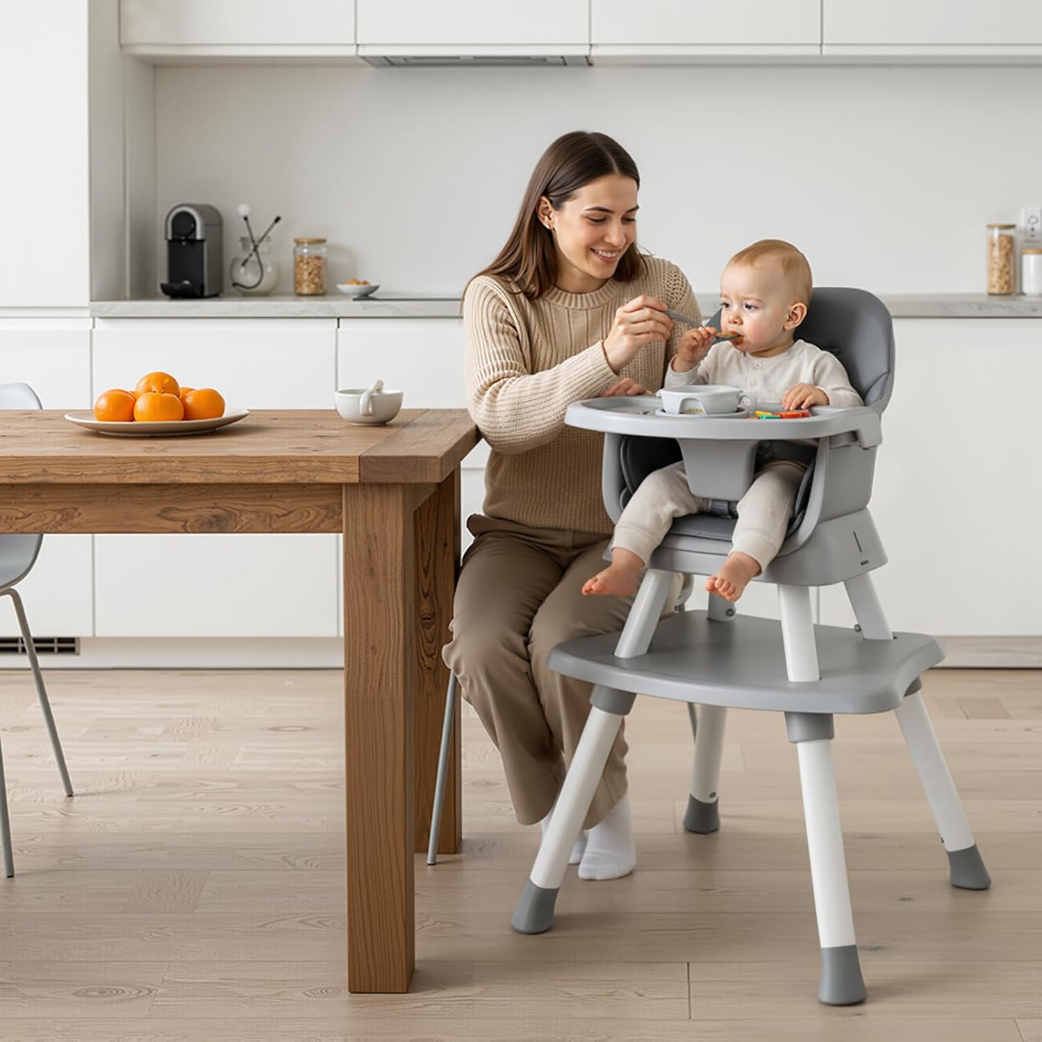 7 in 1 High Chair, Convertible High Chairs for Babies and Toddlers, Infant Dining Booster Seat, Table and Seat Set, Removable Tray, Gray