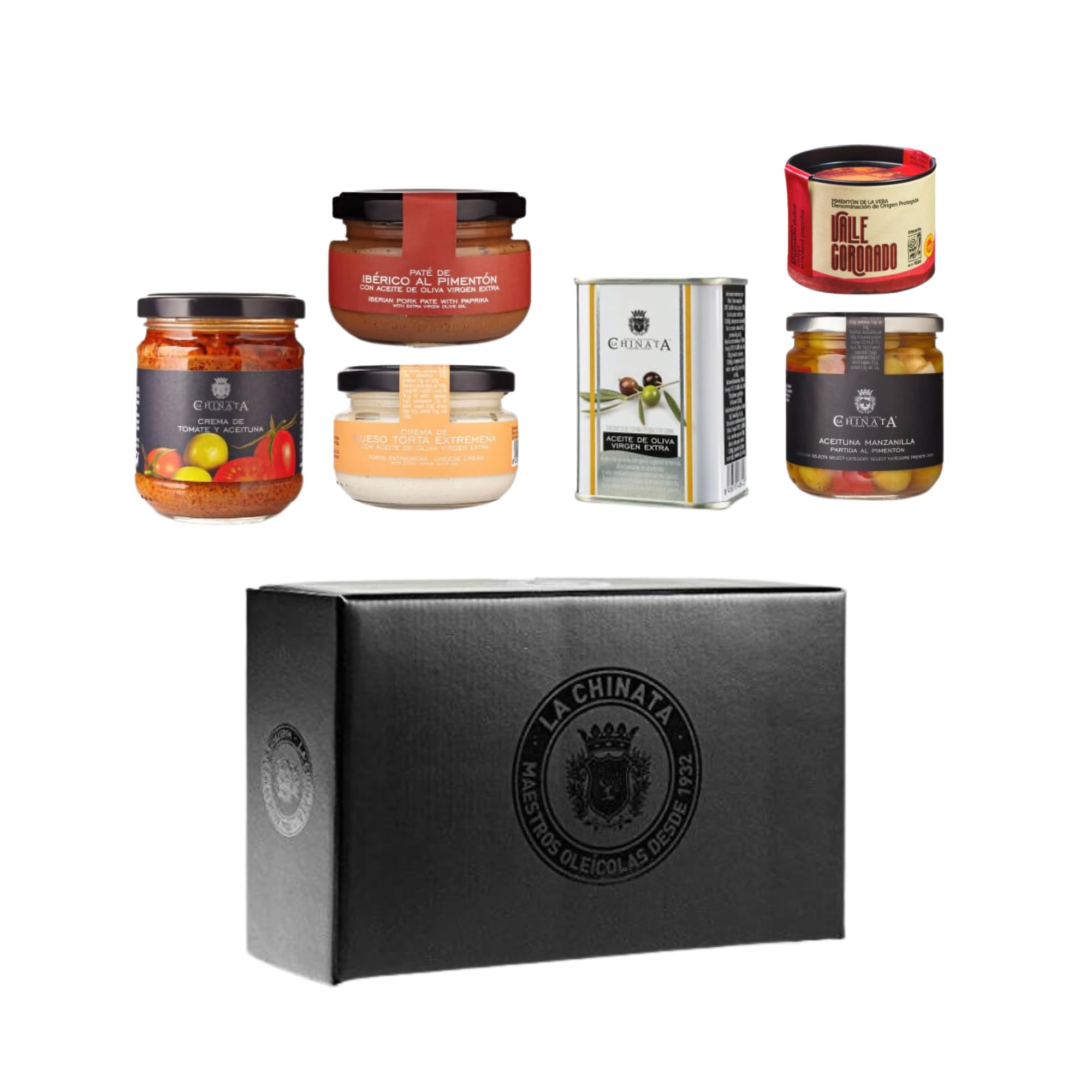 Box S Extremeño La Chinata – Selección Gourmet con Aceite de Oliva Virgen Extra, Embutidos y Mermelada – Regalo Típico de Extremadura para Degustaciones y Picoteos