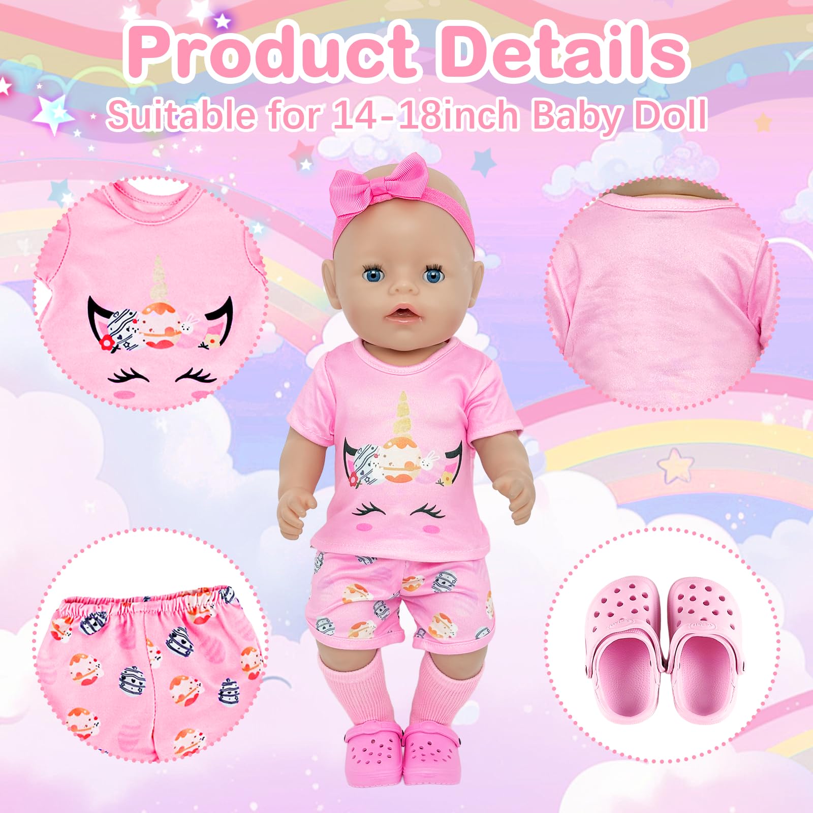 5 Pcs Doll Clothes Compatible with 14-18 inch New Born Baby Dolls - Image 3