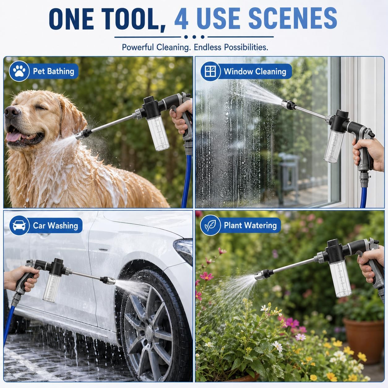 Aquoxis Pressure Washer，2026 Upgraded Handheld Power Washer with 360° Rotating Nozzle, 3 Spray Modes，Durable Stainless Steel，Driveway & Outdoor Cleaning
