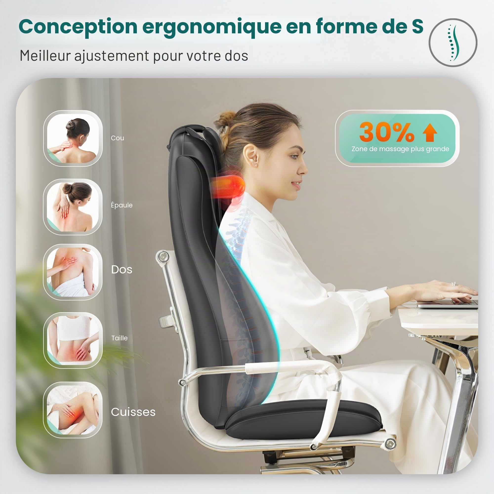 Snailax Siège Massant Shiatsu amélioré avec Chaleur, Masseur De Siège de Chaise avec compression pétrissage vibration, Coussin de massage pour le dos cou épaule, Cadeaux