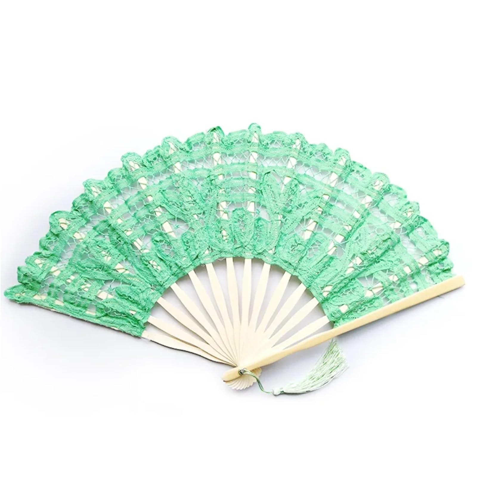 5Pcs Handheld Embroidered Fans With Bamboo Handle