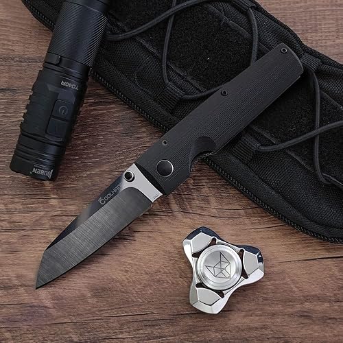 Miniatura 8 de Cool Hand Cuchillo plegable de 3.87 pulgadas con mango G10, hoja de pie de oveja de cerámica negra pulida, diseño de bloqueo de revestimiento y clip