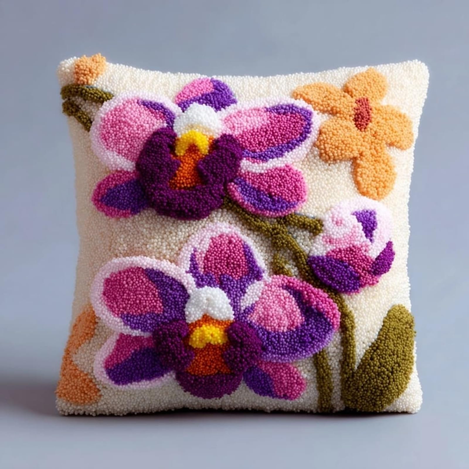 AxiangziK DIY Latch Hook Cushion Cover Kit,Orchid 43x43cm Handmade Needlework Kit for Sofa & Bedroom Decorations