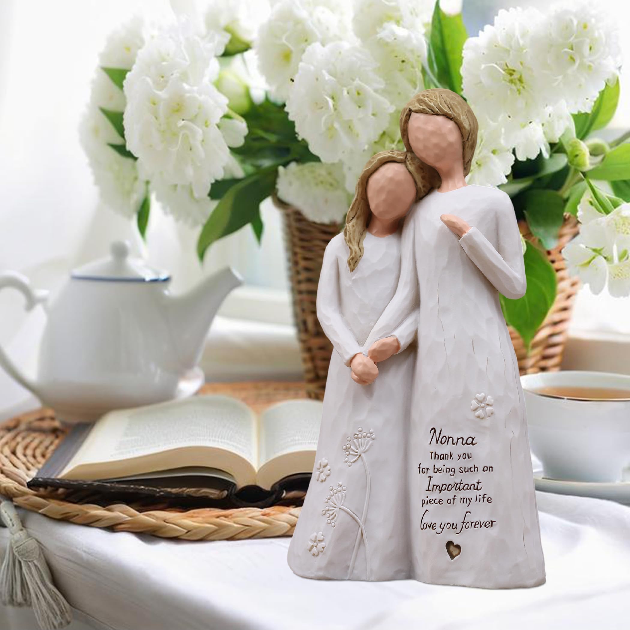 Nonna Gifts for Grandma, Gifts for Nonna, Nona Gift for Mothers Day Christmas Birthday, Grandmother Granddaughter Embrace Hand-Painted Sculpted Resin Figurine