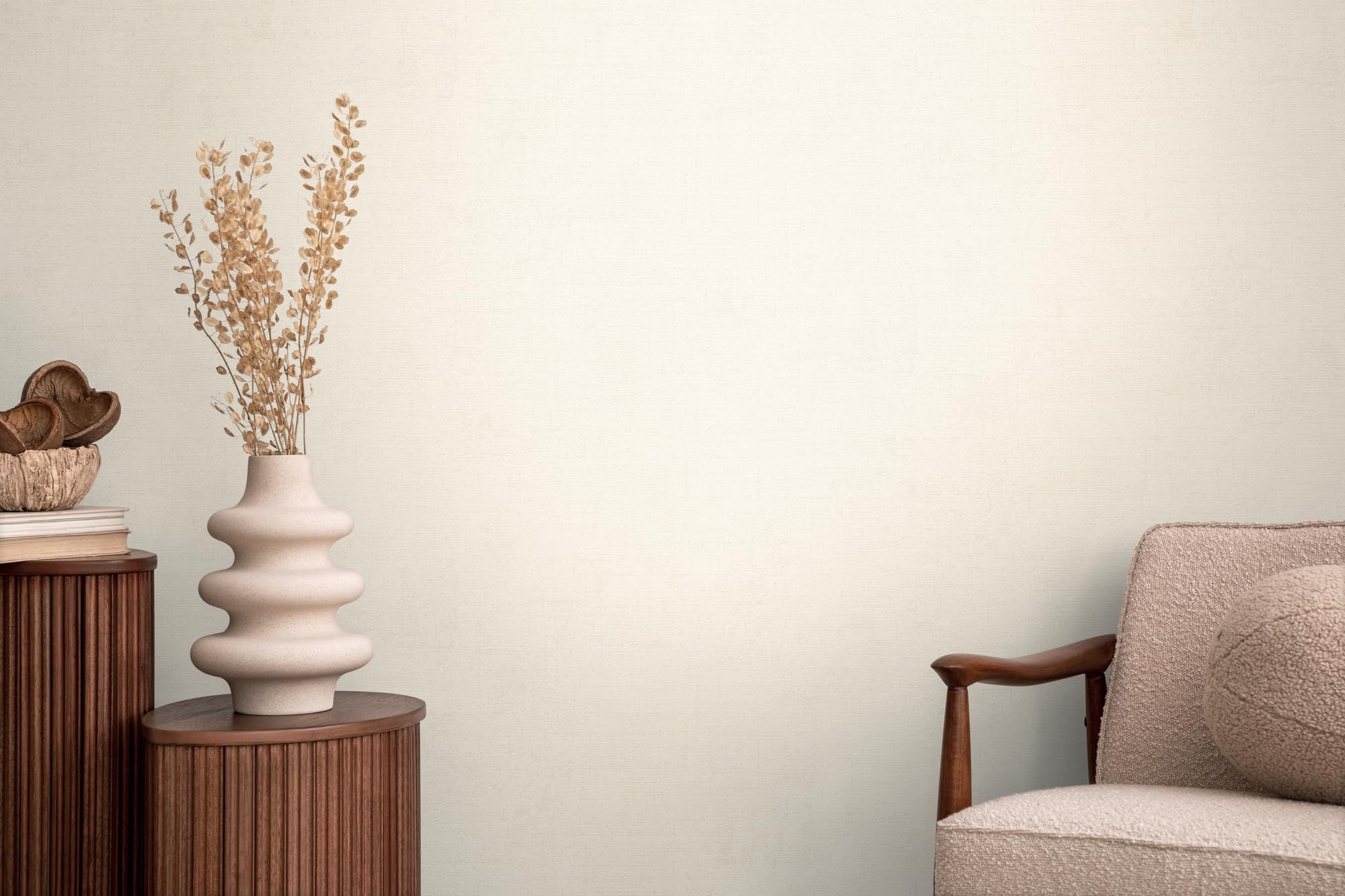 Livingwalls carta da parati TNT con struttura tessile in bianco, beige – carta da parati a tinta unita 10,05 m x 0,53 m design di COSMOPOLITAN – 790661