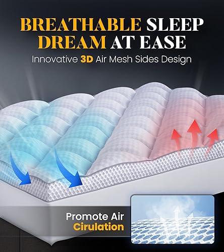 Miniatura 4 de Cubrecolchón de espuma viscoelástica ultra esponjoso de 3 pulgadas tamaño Queen para dolor de espalda, suave y cómodo cubrecolchón Queen con soporte