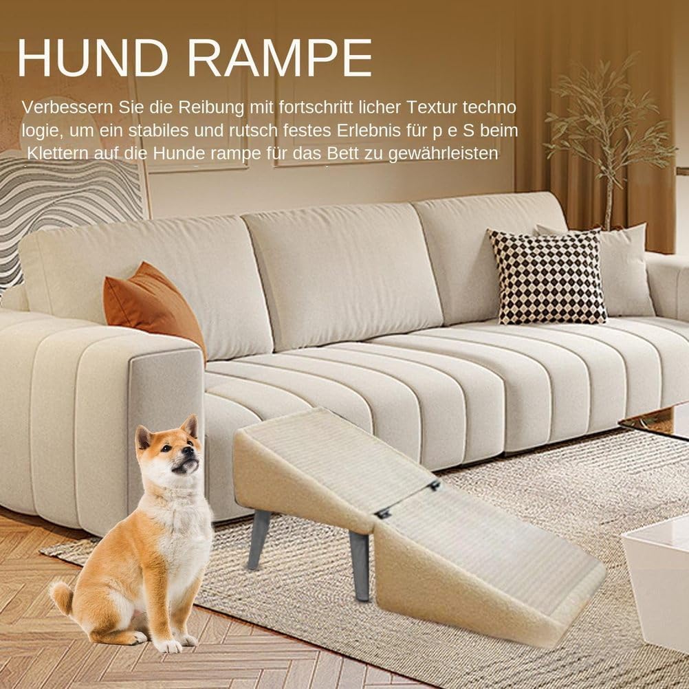 Pet Stairs, 2-in-1 Extendable Ottoman and Step Stool for Cats and Dogs, Foldable Cat Stairs, Multifunctional Non-Slip Pet Stairs,Khaki Plush,11 * 11 * 7in