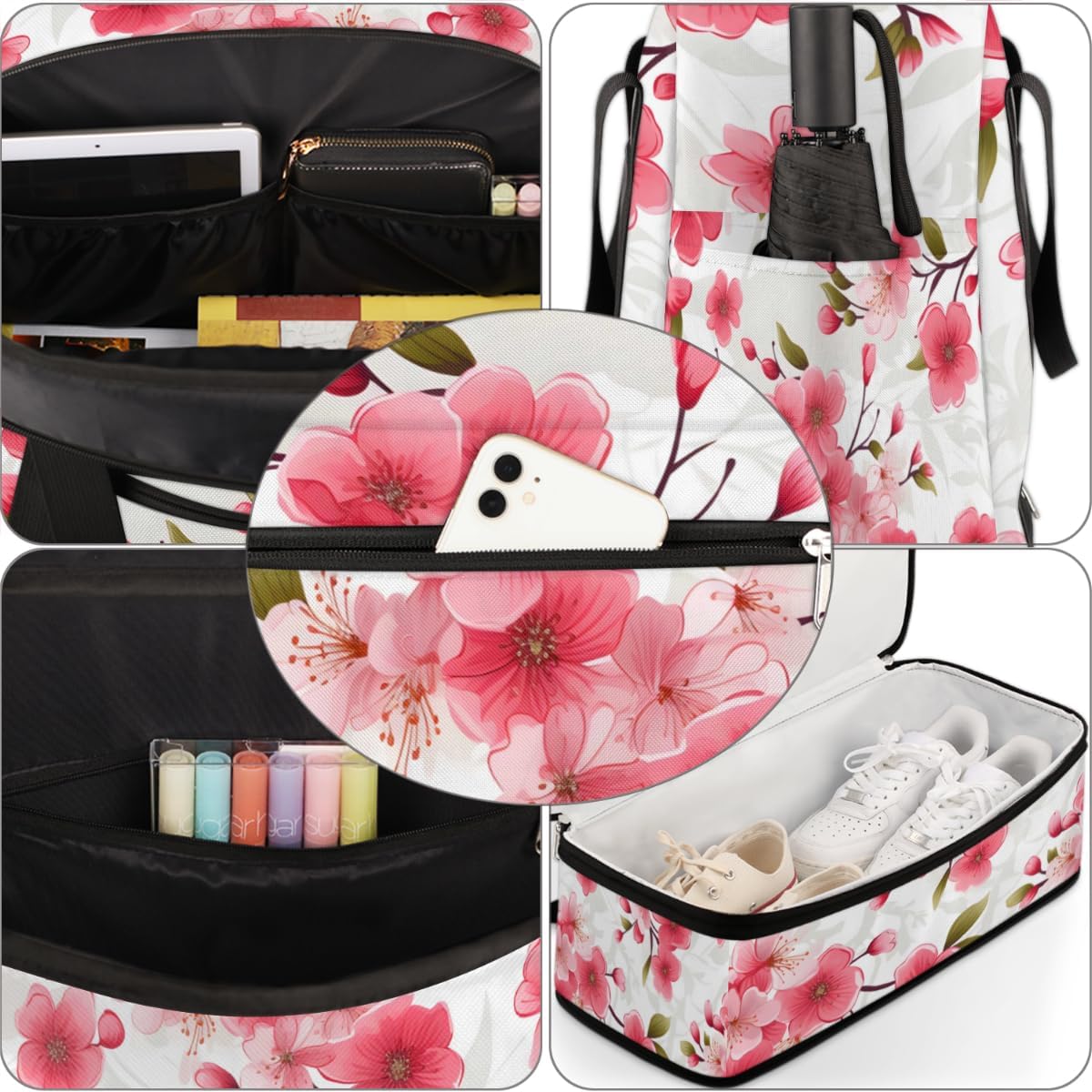 QsirBC Cherry Blossom Decor Design Gym Bag for Women Duffle Tote with Shoes Compartment Men Weekender Duffel for Dance Travel Sports Swimming Overnight
