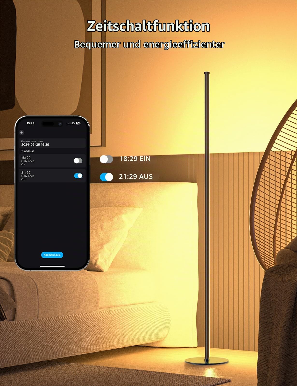 LED Stehlampe Wohnzimmer, 180cm RGB Stehlampe Dimmbar mit Fernbedienung, APP-Steuerung, 16 Millionen Farben Musik Sync Warm Weiße Eckleuchte, Ecklampe für Wohnzimmer Schlafzimmer Spielzimmer