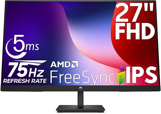 HP V27i G5 27" Full HD Monitor, 75Hz, AMD FreeSync, Anti-Glare, VESA Mount - Black (Refurbished)