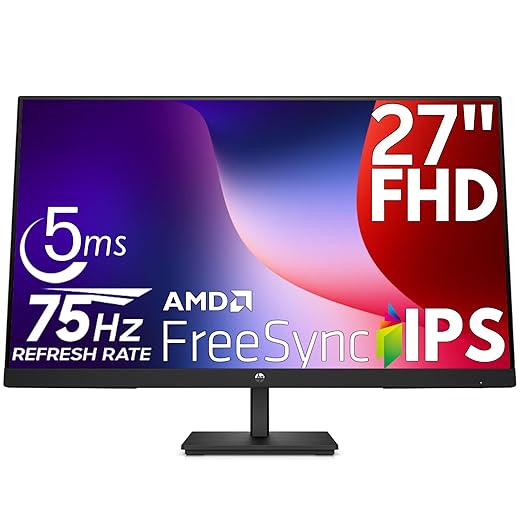 HP V27i G5 27 Inch Full HD Desktop PC Monitor 75Hz AMD FreeSync, Low Blue Light Mode, Anti-Glare, VESA Mountable, Tilt Adjustment, HDMI, VGA, DisplayPort, Laptop Computer Display, Black (Renewed)