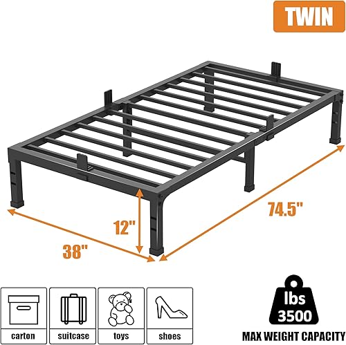Miniatura 31 de FUIOBYVV Marco de cama King con plataforma de metal resistente de 14 pulgadas, soporte de cama tamaño King de hasta 3500 libras, no necesita somier,