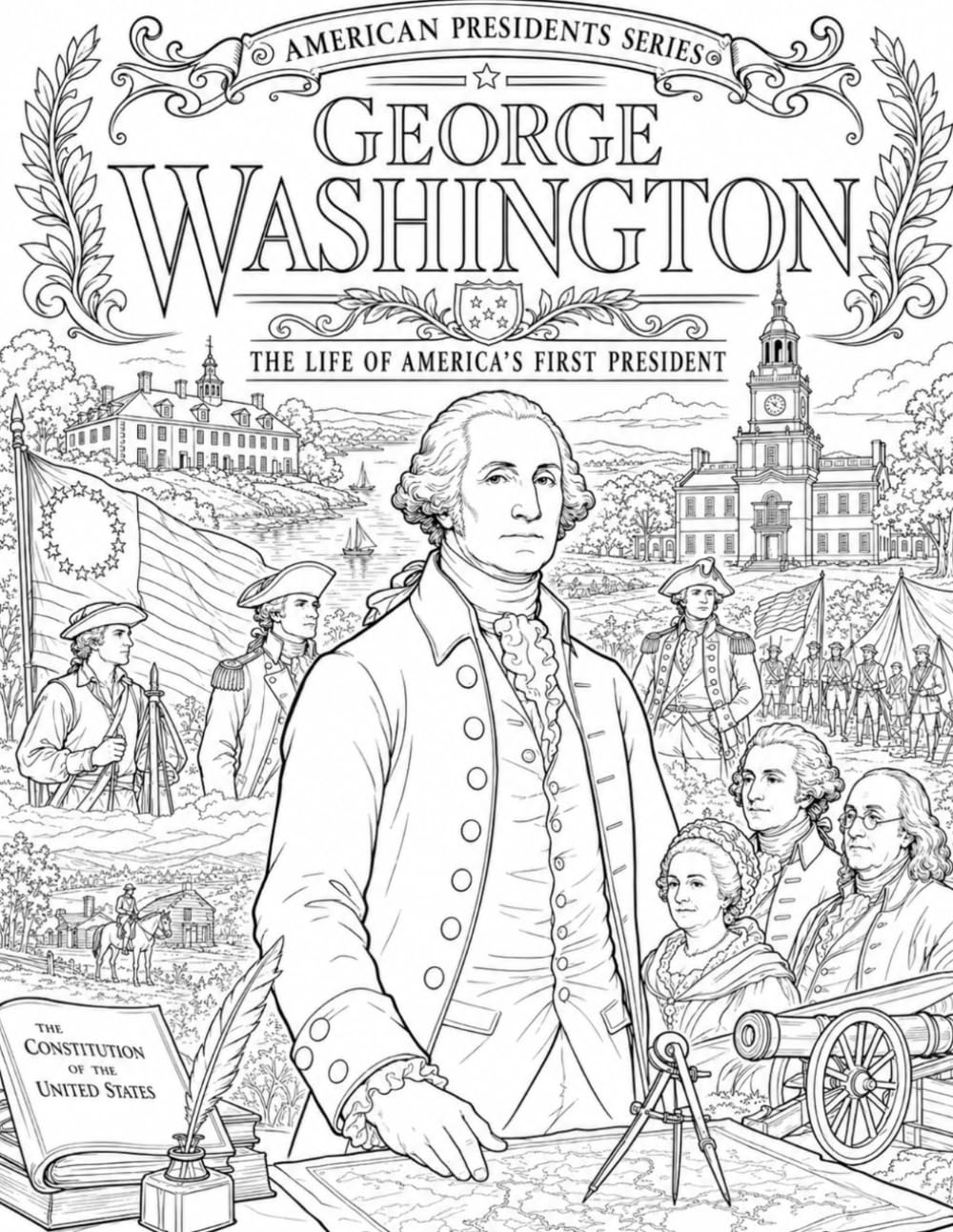 George Washington - The Life of America's First President - A Historical Biography Coloring Book : American Presidents Series (Ages 10+): 50+ ... Leadership, and Legacy of George Washington