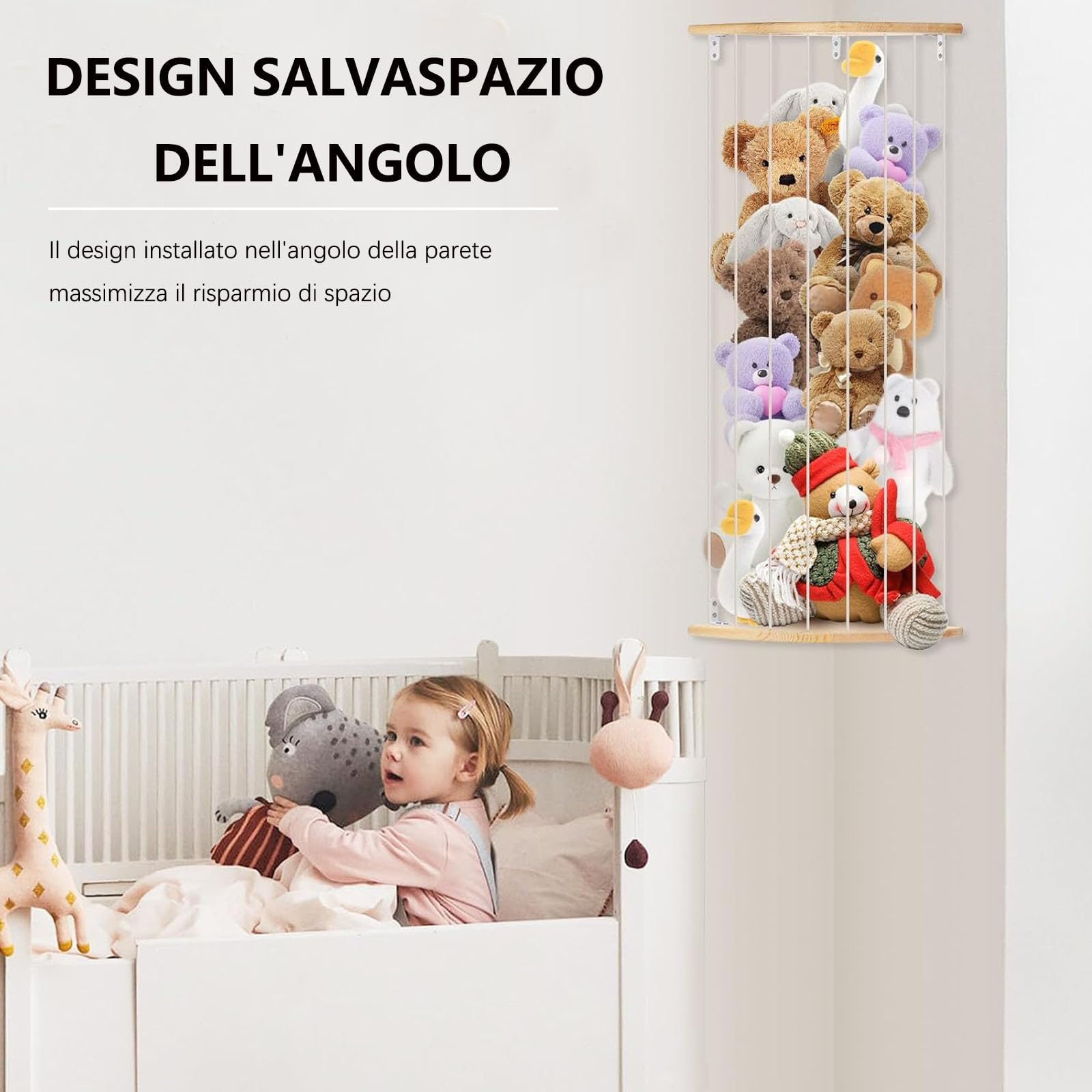 GUIGUZI Organizer per animali di peluche, Organizzatore da appendere alla cameretta dei bambini, Borsa Portaoggetti da Appendere Parete, in legno, per cameretta dei bambini