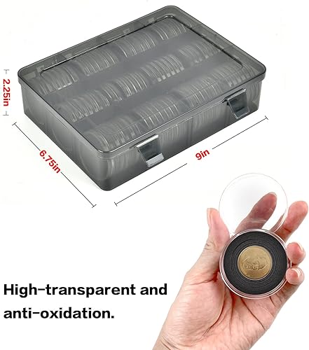 Miniatura 5 de 84 cápsulas de monedas de 1.811 in, con junta de espuma y caja organizadora de almacenamiento de plástico, estuche coleccionista de monedas para