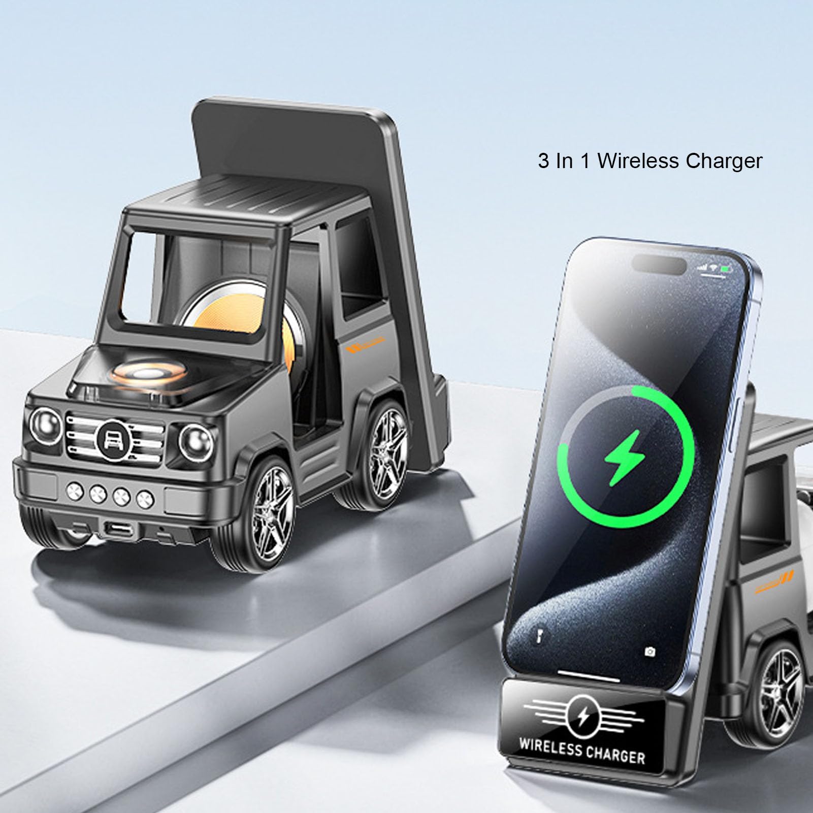 LICAEVEY Stacja ładowania Bezprzewodowego 15W 3 w 1 Stojak na Wózek Widłowy | Obudowa ABS, do Użytku w Magazynie i Fabryce, Kompatybilna z Telefonem IOS, Obsługa Smartwatcha i Słuchawek, ładowarka 3 w 1.