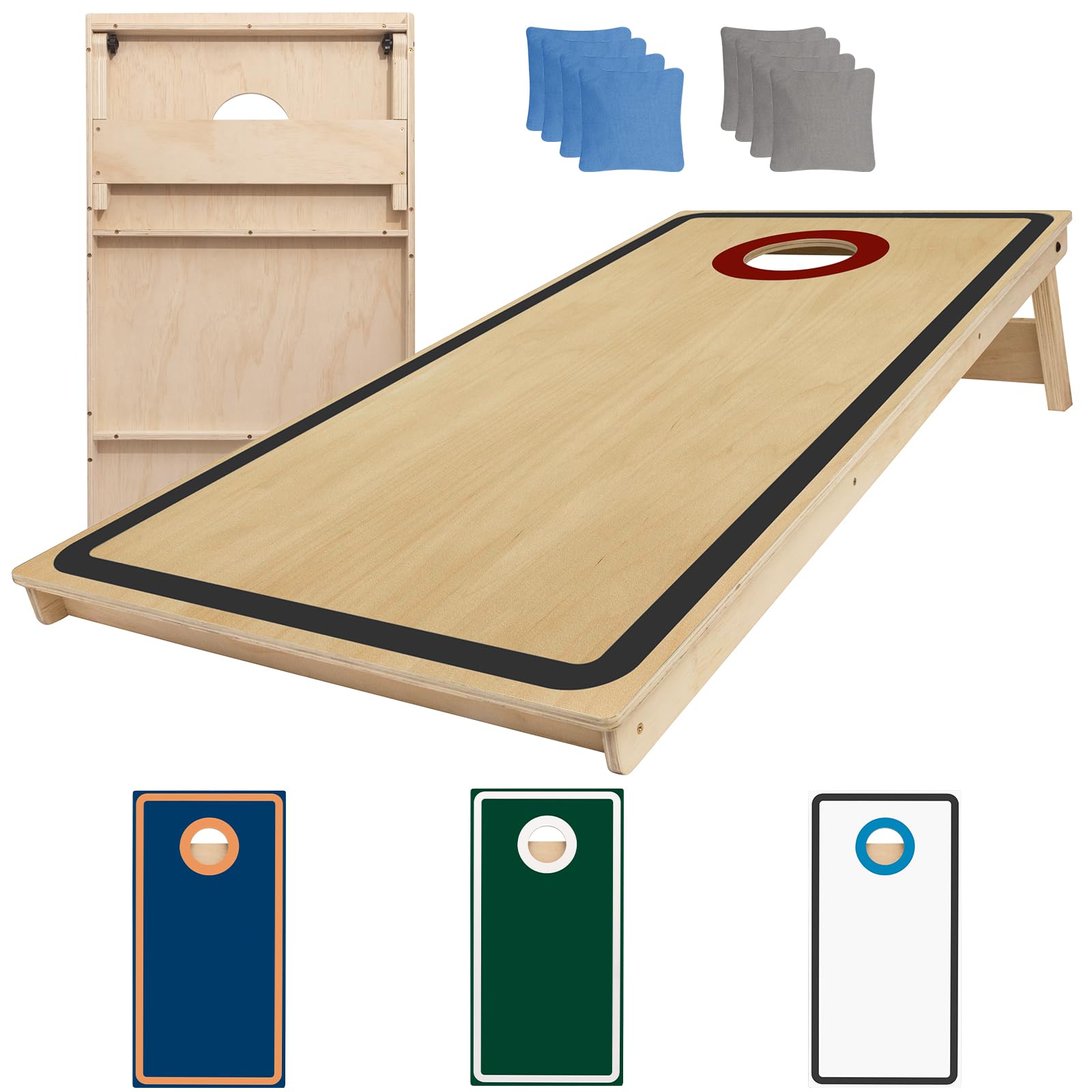 Cornhole Board Set - No Bounce,Regulation Size 4x2 ft,Made of 1/2" Pine Plywood,UV Printing Includes 8 Bean Bags and 2 Cornhole Boards,Perfect for Outdoor Games and Gatherings