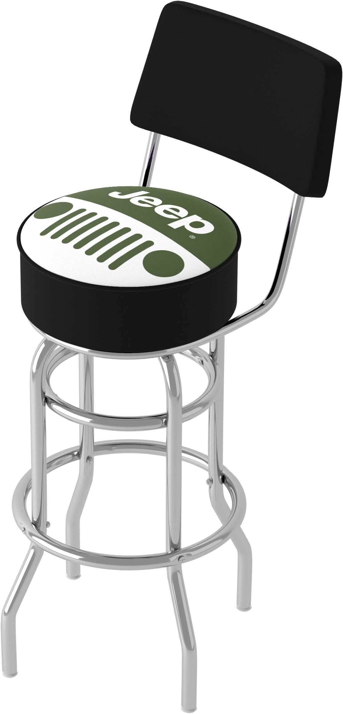Trademark GlobalJeep Grille 2 360 Degree Swivel Barstool with Foam Padded Seat and Back, Chrome Double Rung Base