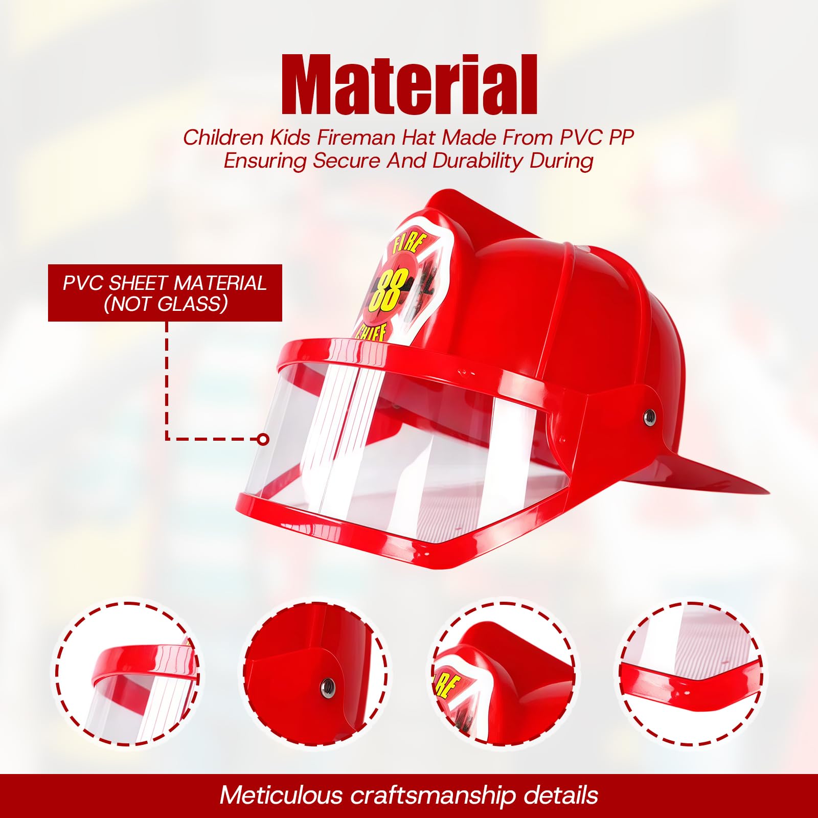 SM SunniMix Children Kids Fireman Hat Firefighting Helmet Trendy Party Favors Dress up Role Play Fire Hat Sturdy Party Cap, Red — view 3