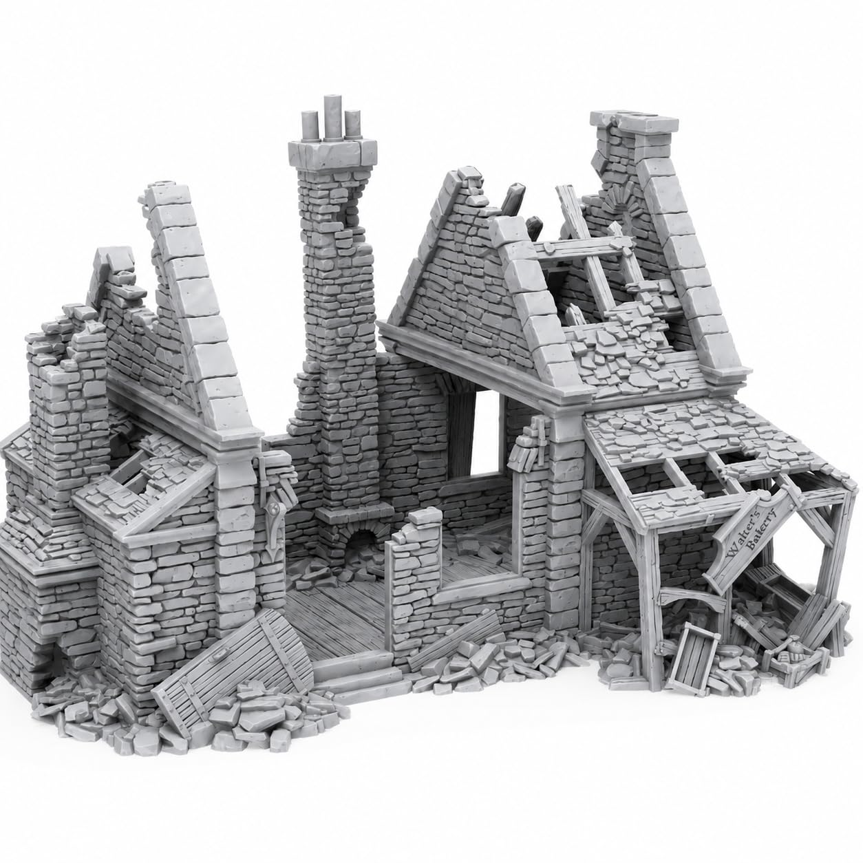 QP3D - Ruined Walter Bakery – Medieval Terrain Building 28mm–32mm Scale for Wargaming, Tabletop Games, RPGs, Napoleonic Battles, Railway Layouts & Dioramas (28mm Scale)