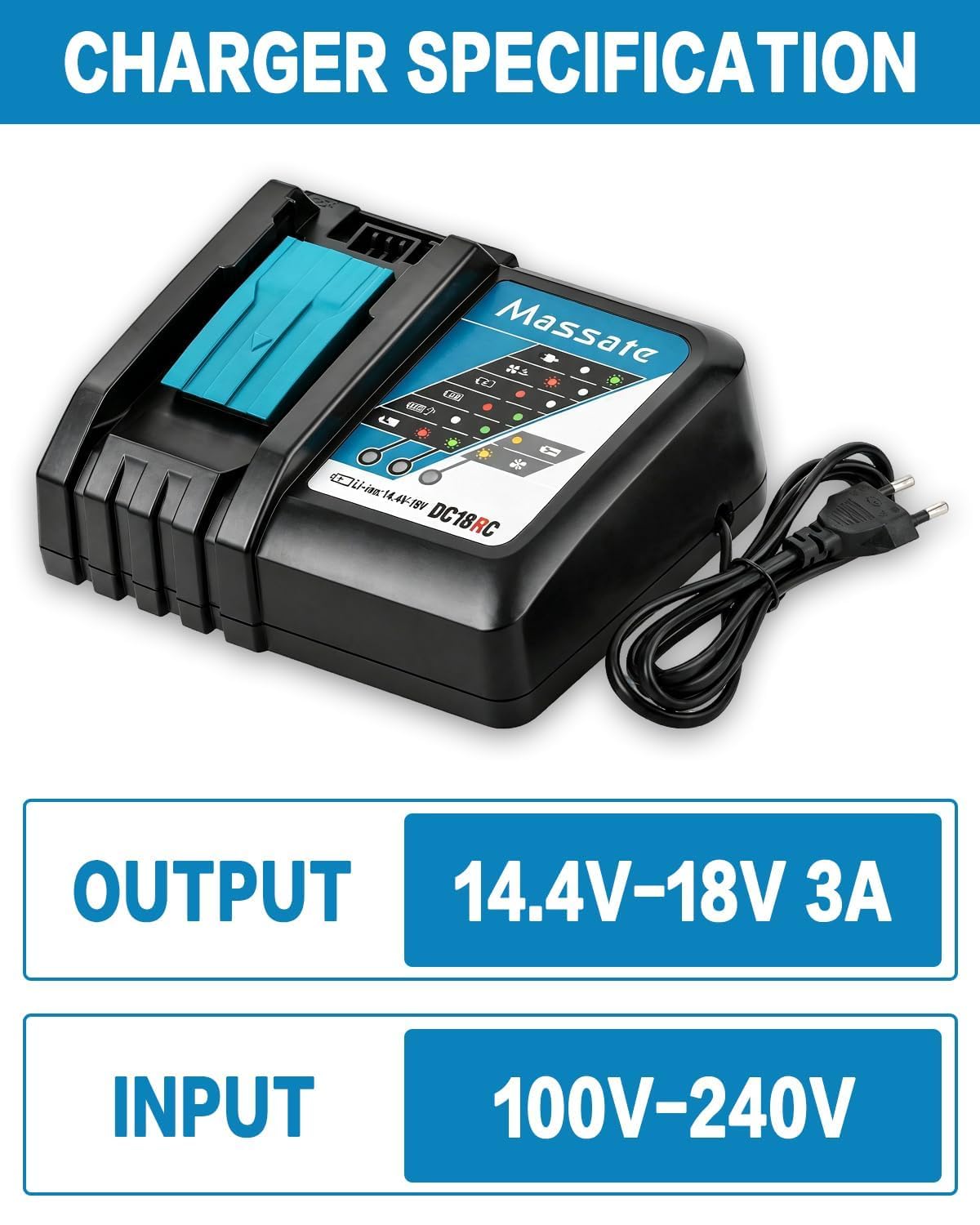 2 batterie di ricambio da 18 V 5,0 Ah con caricabatterie DC18RC, compatibile con batterie Makita da 14,4 V-18 V BL1815, BL1820B, BL1830, BL1830B, BL1840, BL1840B, BL1850, BL1850B, BL1860