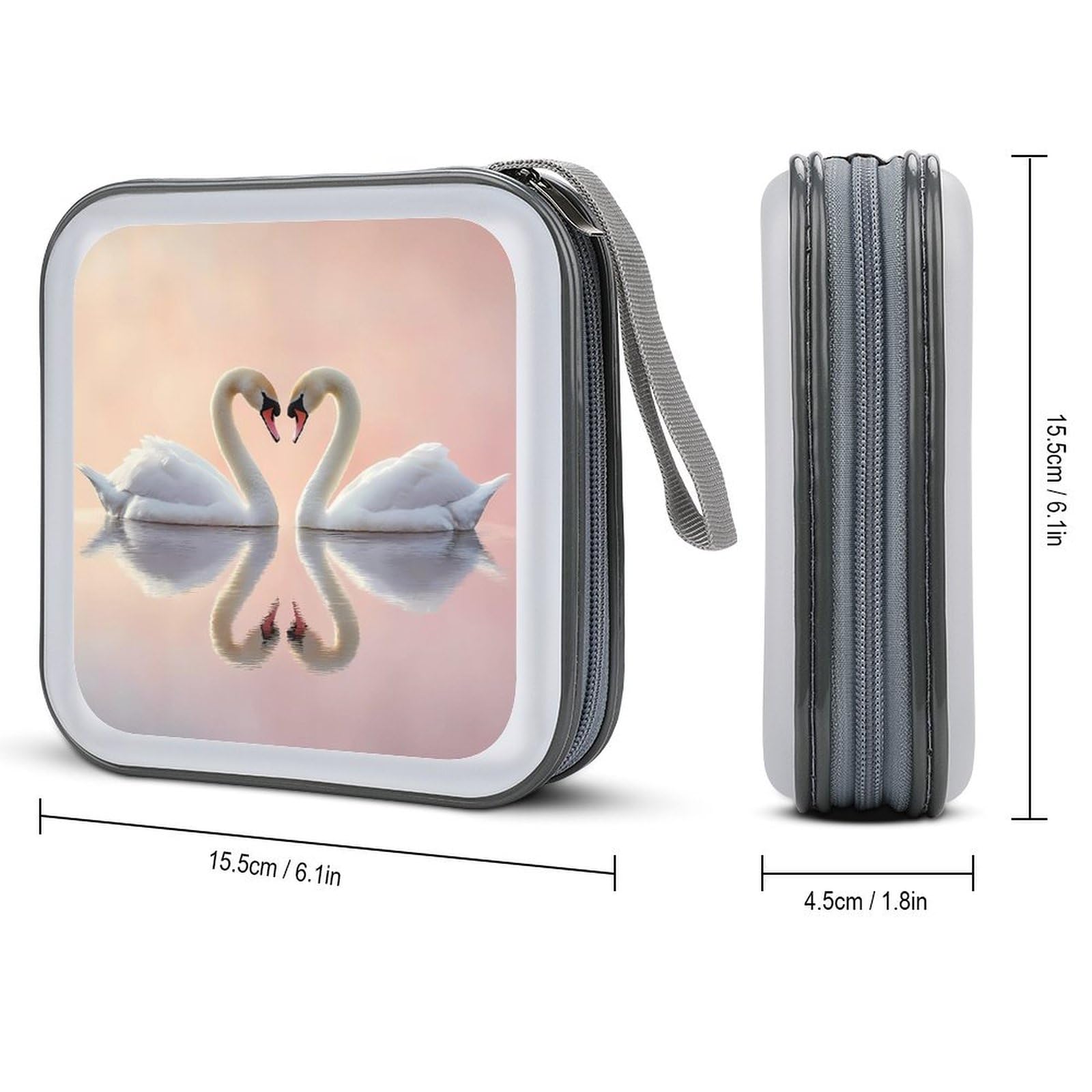 Swan Heart CD Case Portable DVD Holder Storage Organizer for Home Travel