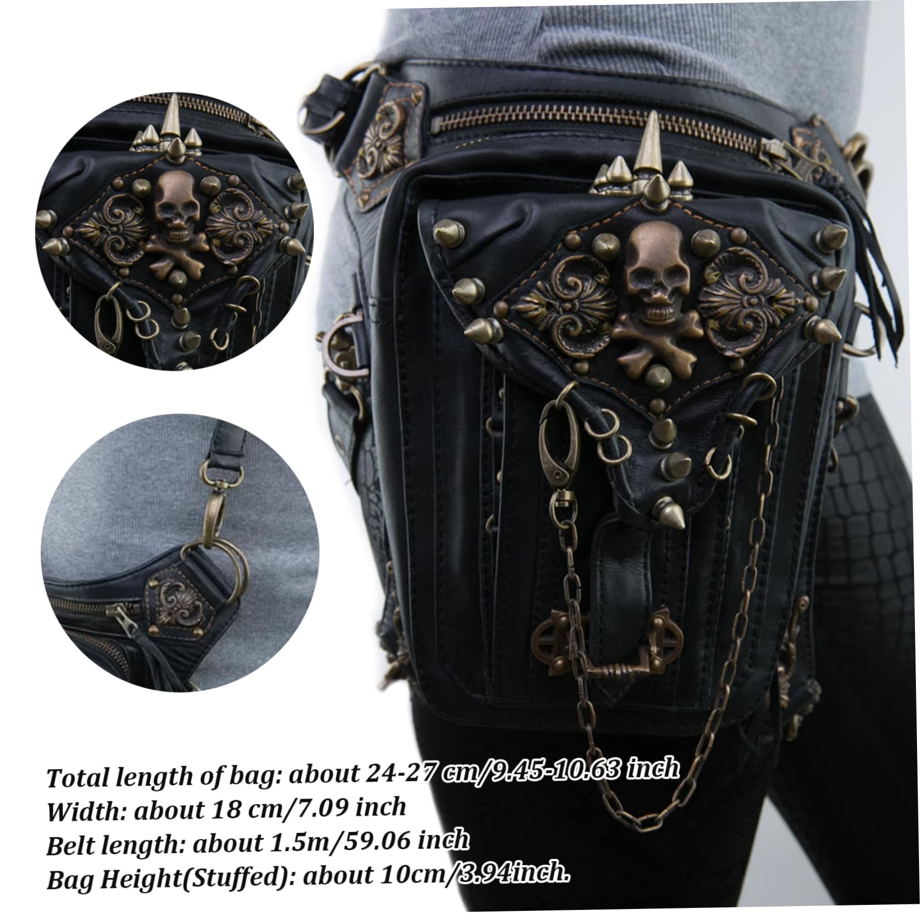 Riñonera Steampunk para Hombre y Mujer, Bolso de Hombro con Calavera gótica