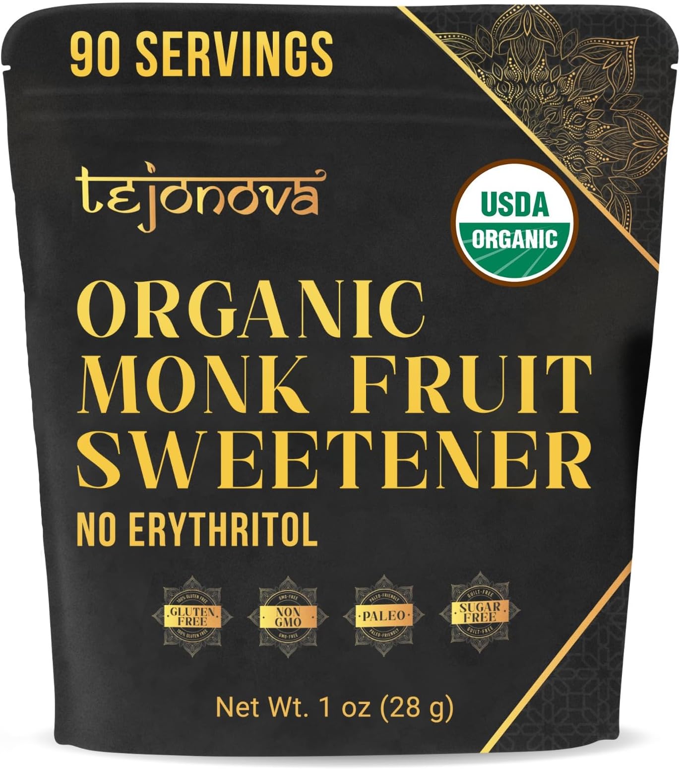Organic Monk Fruit Extract Powder, Pure Monk Fruit Sweetener No Erythritol, Monkfruit Sweetener Pure Goodness, Monk Fruit Sugar Substitute, Monk Fruit Extract Sweetner, 1oz 90 servings.