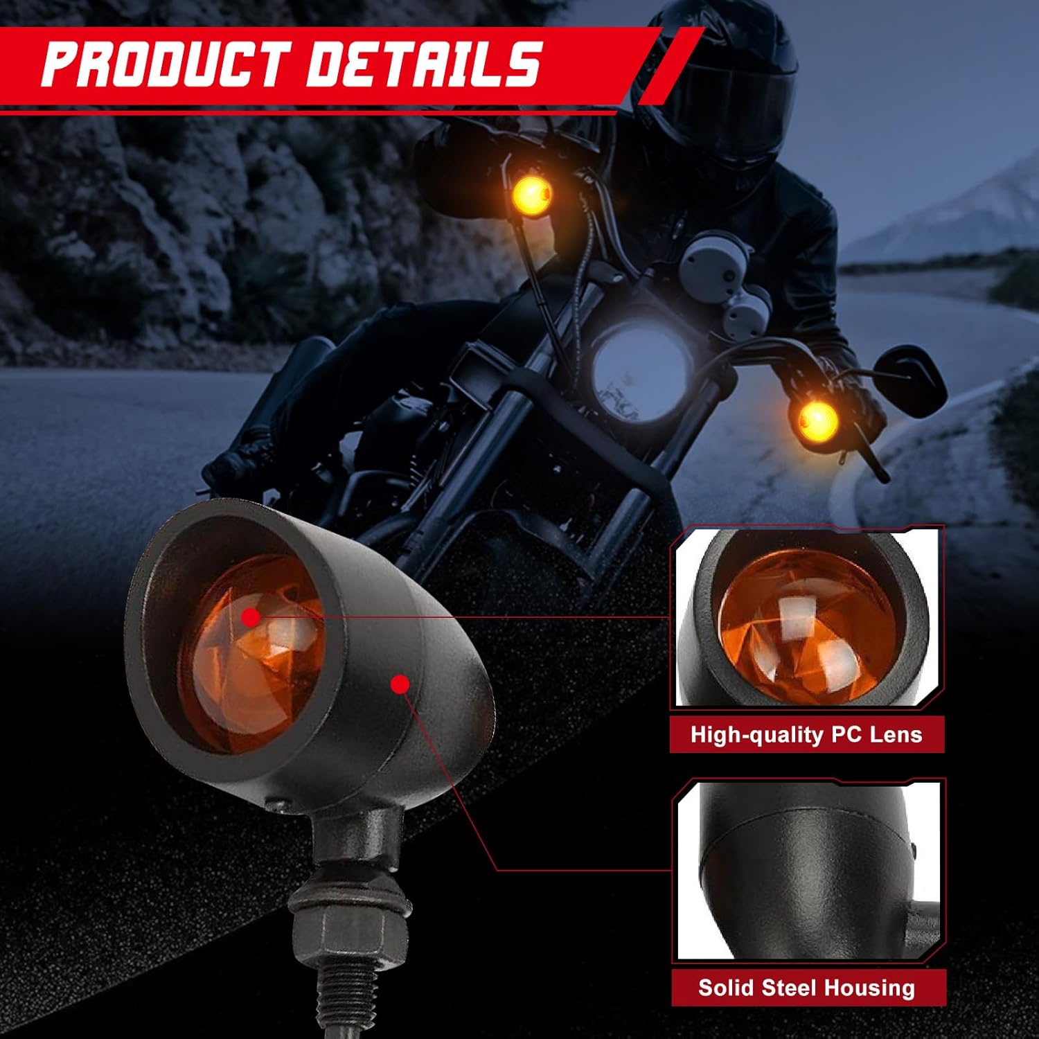 INNOGLOW Motorcycle Turn Signals, 2pcs Heavy Duty Incandescent Bulbs Amber Bullet Amoke Lens Indicators Blinkers Lights for Harley Davidson Suzuki Kawasaki Yamaha (Black)