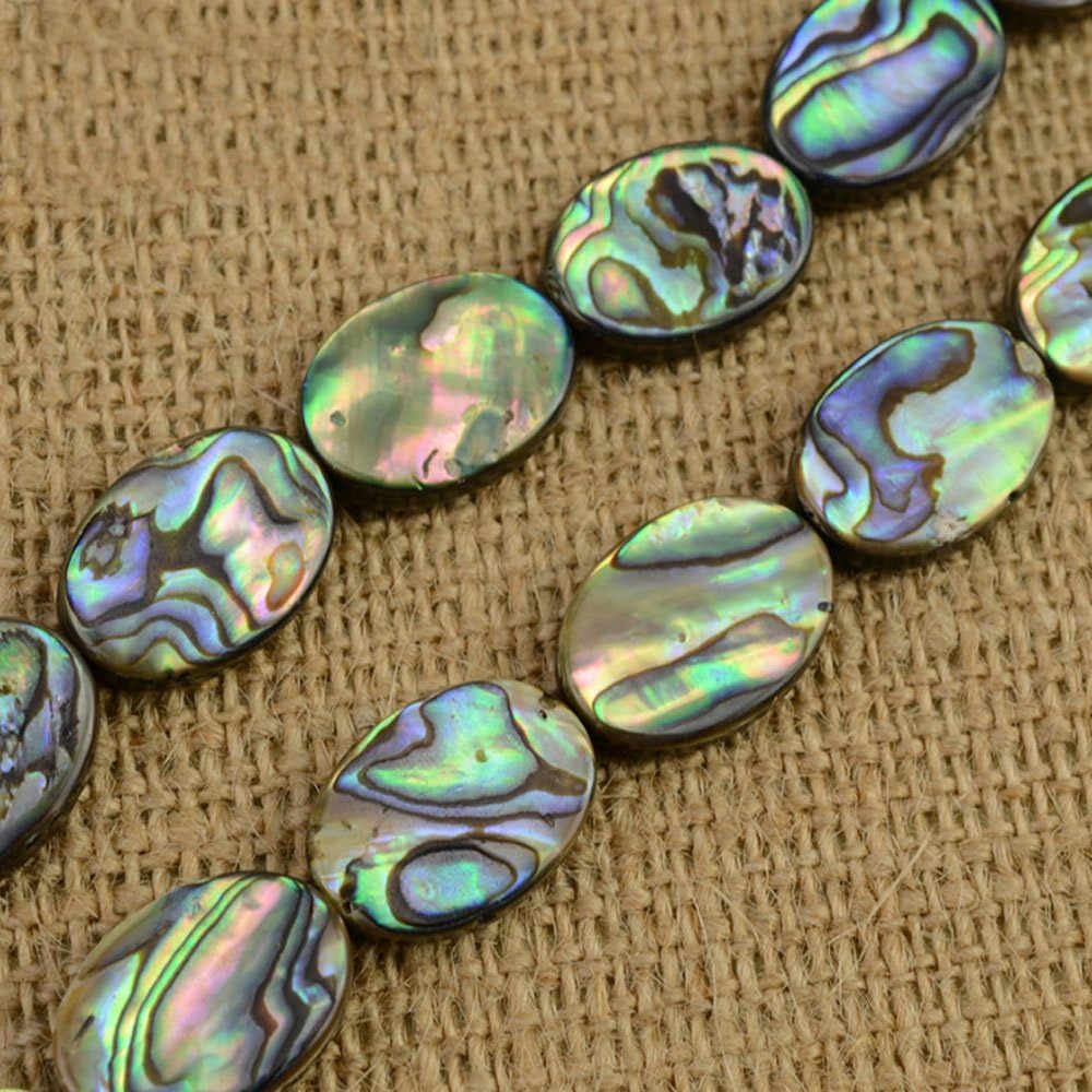 Middle Hole Ellipse Shape Abalone Shell Beads Natural Shell Beads DIY Loose Beads for Jewelry Making (12x16mm)
