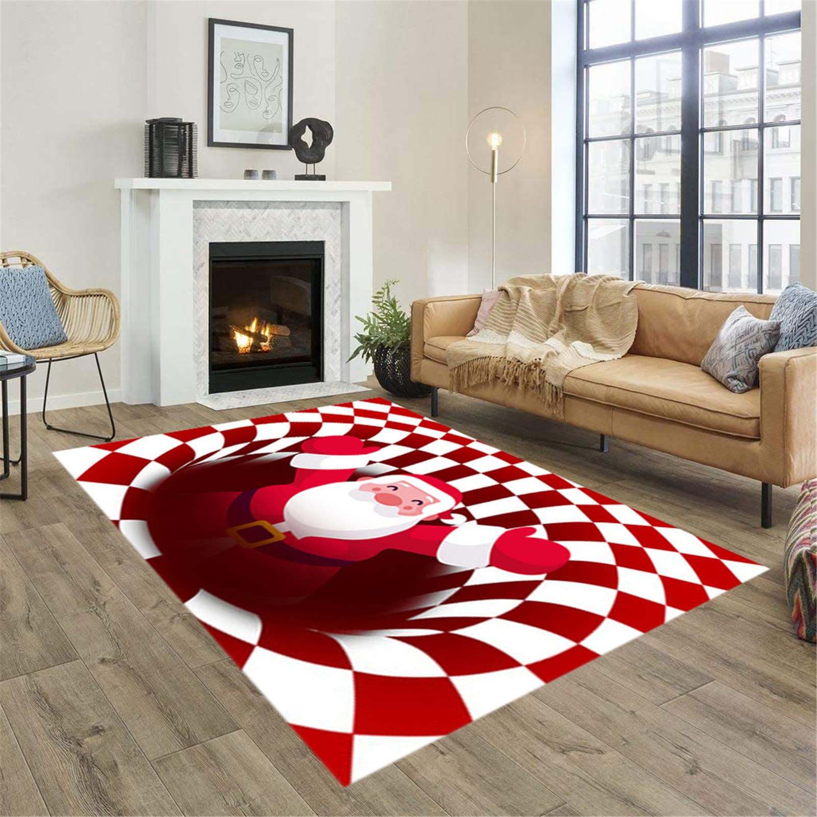 Tapis De Noël 3D Avec Illusion D'optique Du Père Noël, 40 Cm Pour Chambre Ou Salon~p186058015