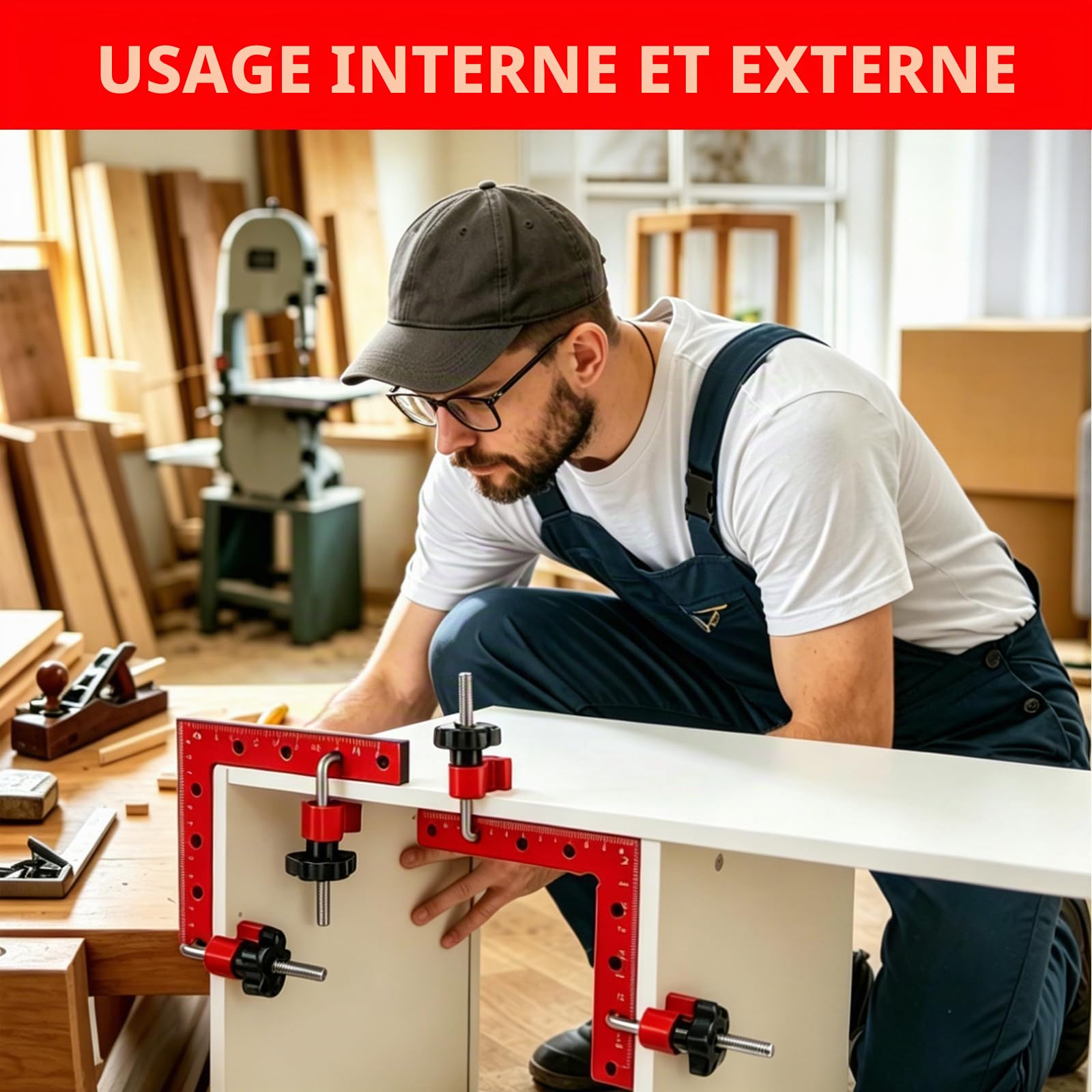Pince à Angle Droit à 90 Degrés, 4PCS Bloc de Positionnement en Aluminium 140mm, Presses d'Angles Serre-Joints pour Travail du Bois, Équerre Type L avec Mallette pour Fixation Rapide de Cadres Photo
