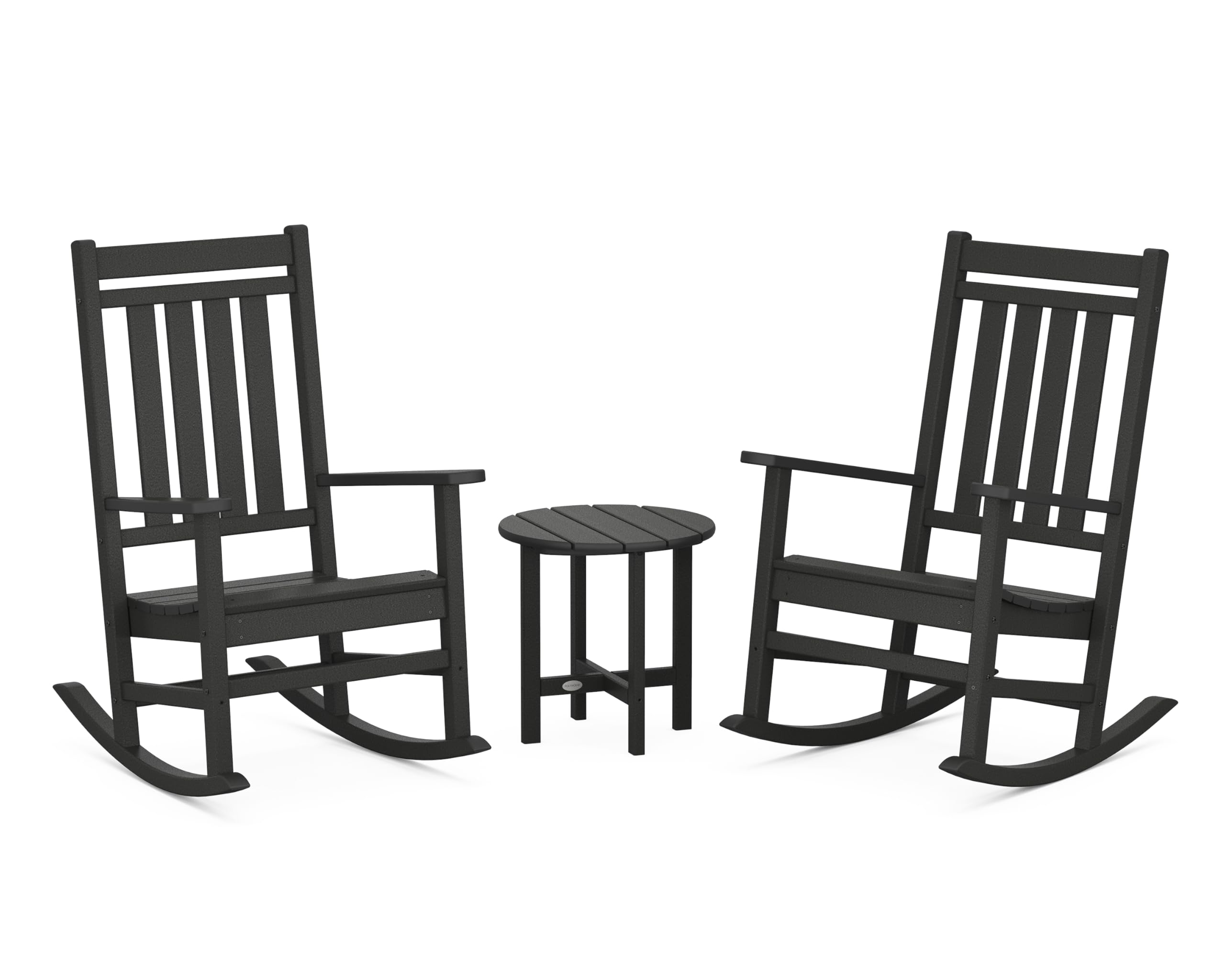 POLYWOOD Estate 3-Piece Rocking Chair Set, Outdoor Patio Furniture, Front Porch Rockers with Side Table, HDPE, Fade-Proof, Black, Made in USA