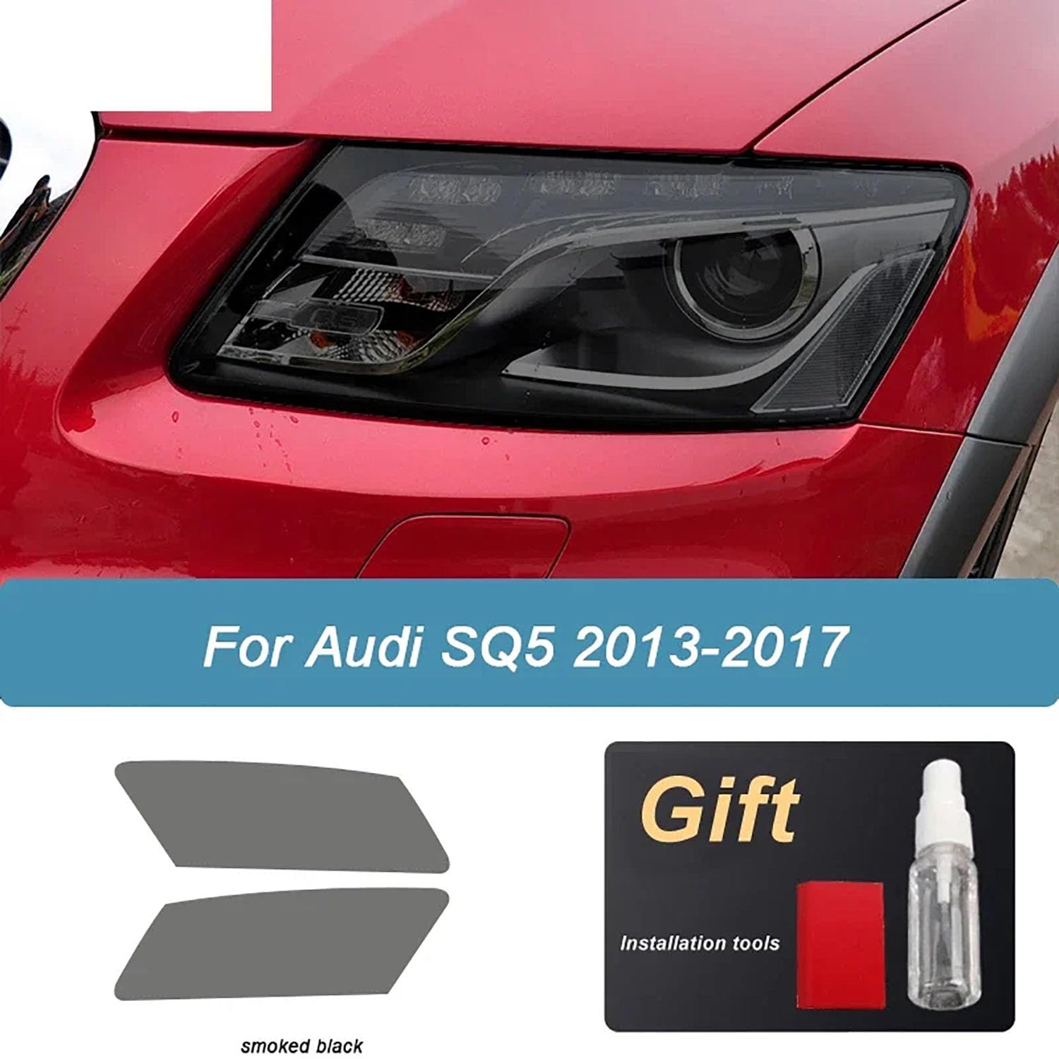 Autoscheinwerfer Schutzfolie für Audi Q5 8R SQ5 2008-2017,Autoscheinwerfer-Schutzfolie Anti-Kratz-Folie TPU-Aufkleber Zubehör,Blackened