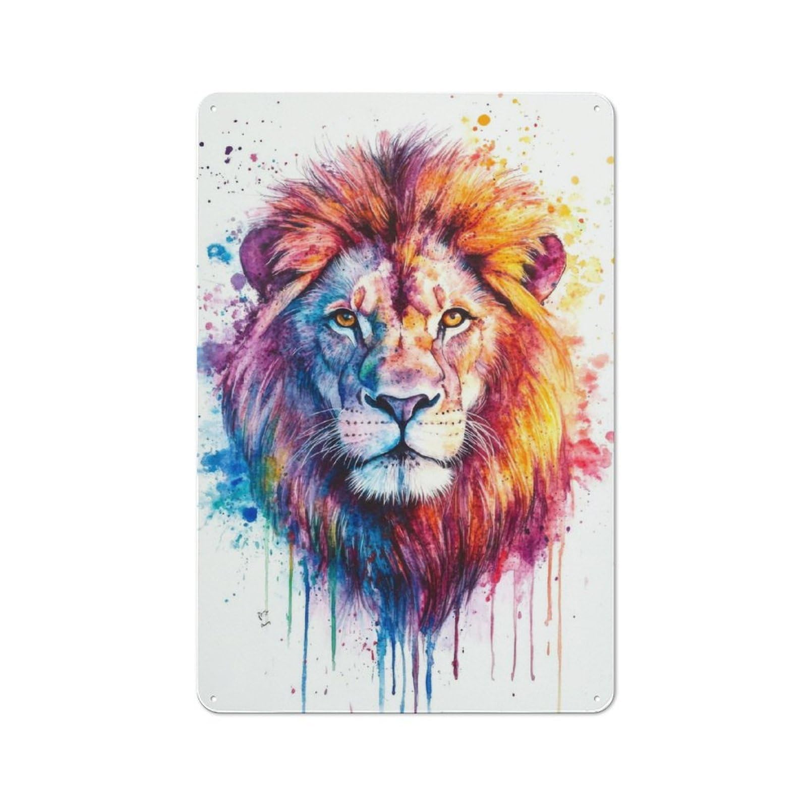 Junmoney Colorful Lion Watercolor Rustic Metal Sign 30X20cm For Lounge Or Reading Corner, For Reading Corner Decorators