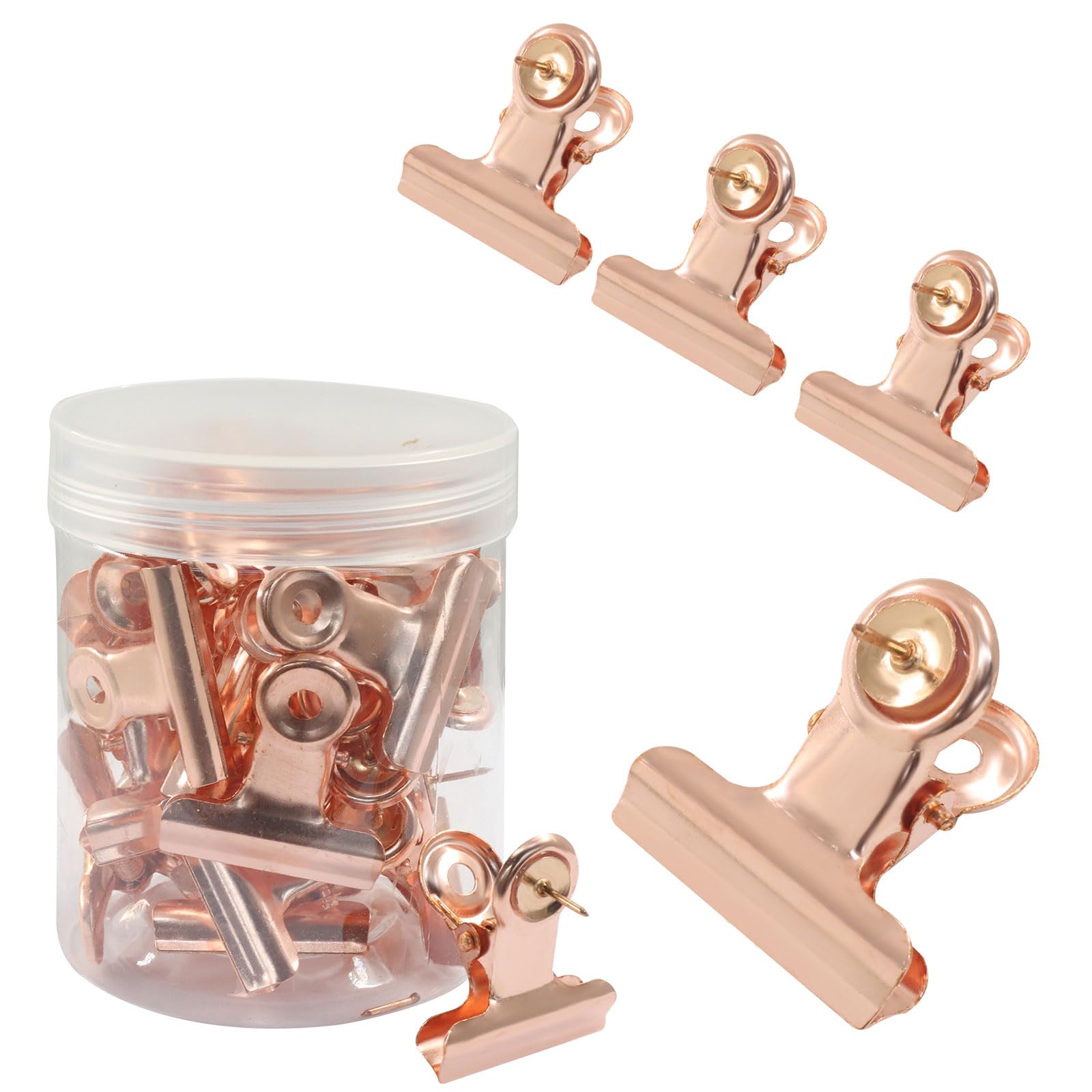 Verkelly 40 Pcs Rose Gold Push Pin Clips - 30mm Metal Thumb Tacks with Clips for Bulletin Boards, Cork Boards, and Office Cubicle Walls