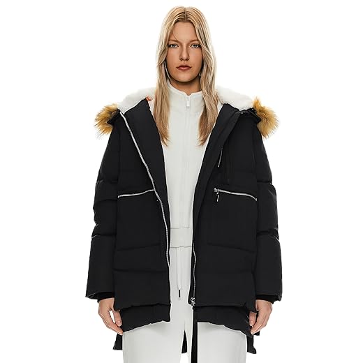 Orolay Women's Thickened Down Jacket Winter Hooded Coat with Faux Fur Trim Blackfur M