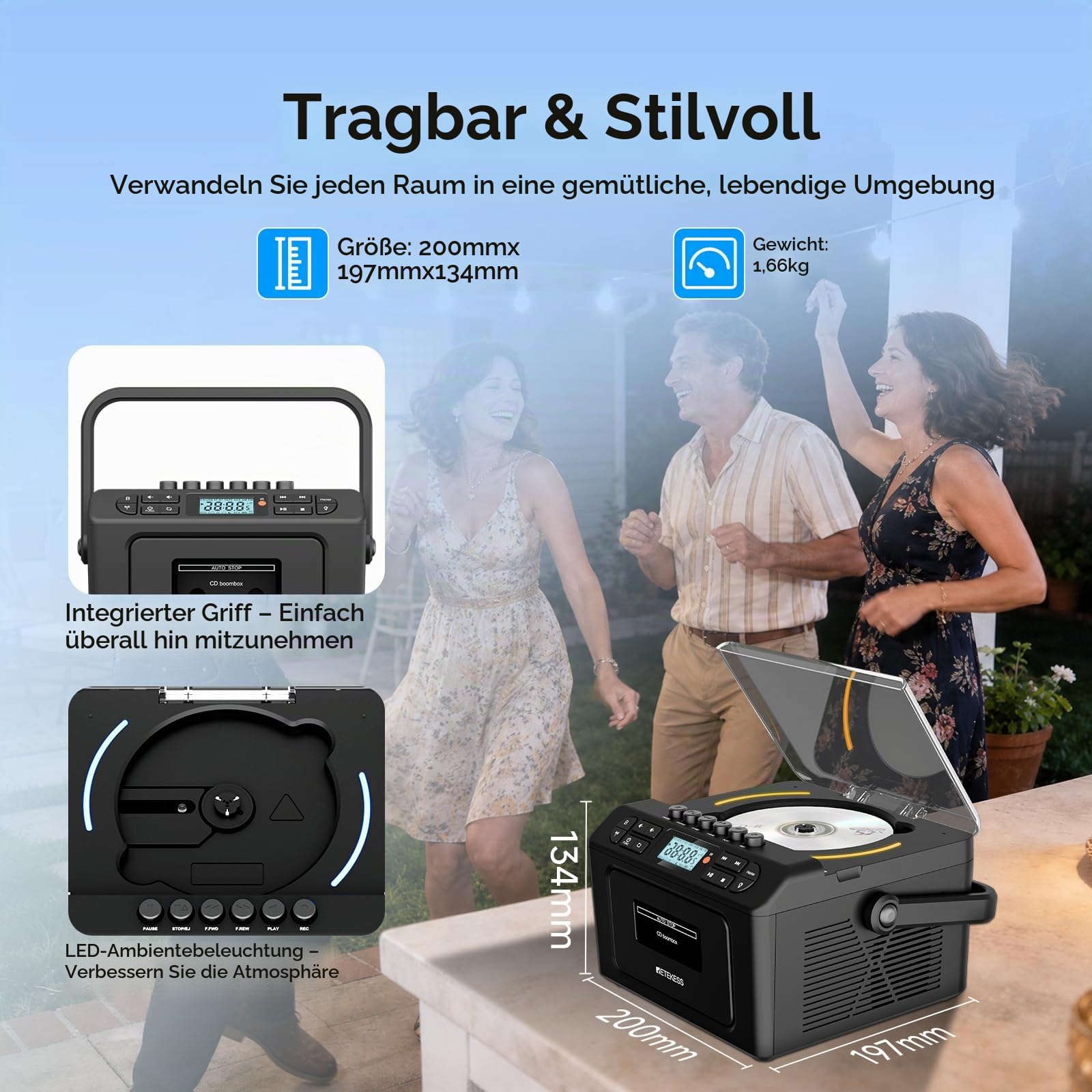 Retekess TR642 CD Player mit Kassette, Boombox Kassettenspieler