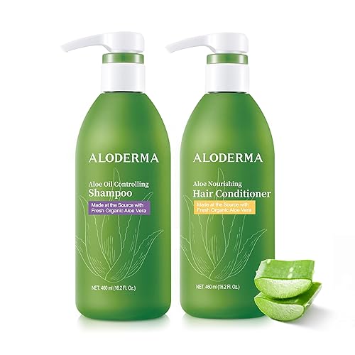 Aloderma Set de cuidado del cabello de aloe vera champú que controla el aceite, acondicionador nutritivo para el cabello