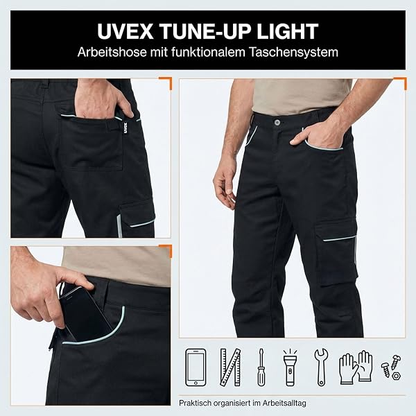 Uvex Tune-up Light Arbeitshose Herren | Bundhose 2-Wege-Stretch | leicht, robust, elastisch | Cargotaschen & Zollstocktasche - 4