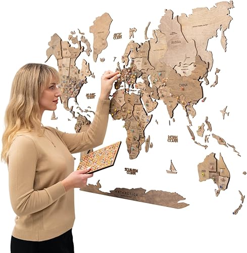 Miniatura 11 de Enjoy The Wood Arte de pared de madera 3D con mapa del mundo en 3D, decoración de pared grande, mapa de viajes del mundo, idea de regalo para Nogal