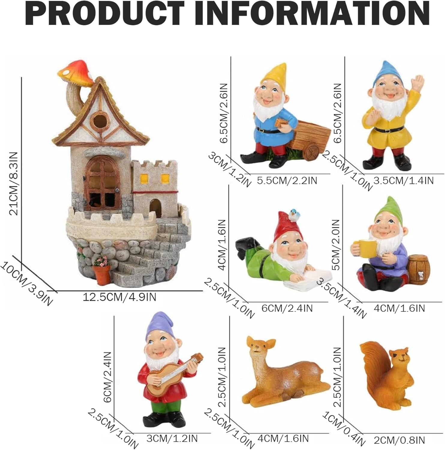 Fairy Garden Kit Solar Fairy Garden House with Gnomes - Enchanted Castle Kit, Waterproof Resin Mushroom Cottage & Small Gnomes Figurines Set