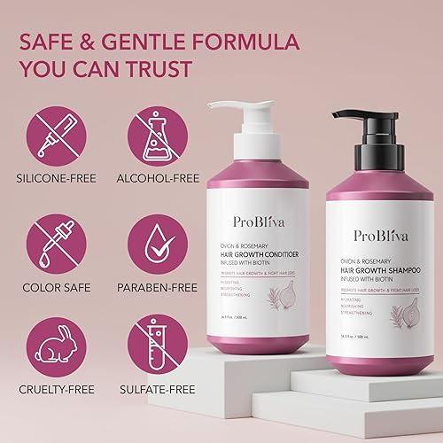 Miniatura 4 de ProBliva Set de champú y acondicionador para el crecimiento del cabello de cebolla romero y biotina infundida para adelgazar el cabello y la pérdida