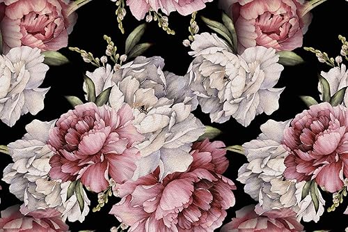 Miniatura 3 de Wmjurel Papel tapiz floral sin costuras de peonía de acuarela con fondo oscuro, gran mural de pared para decoración de dormitorio y sala de estar