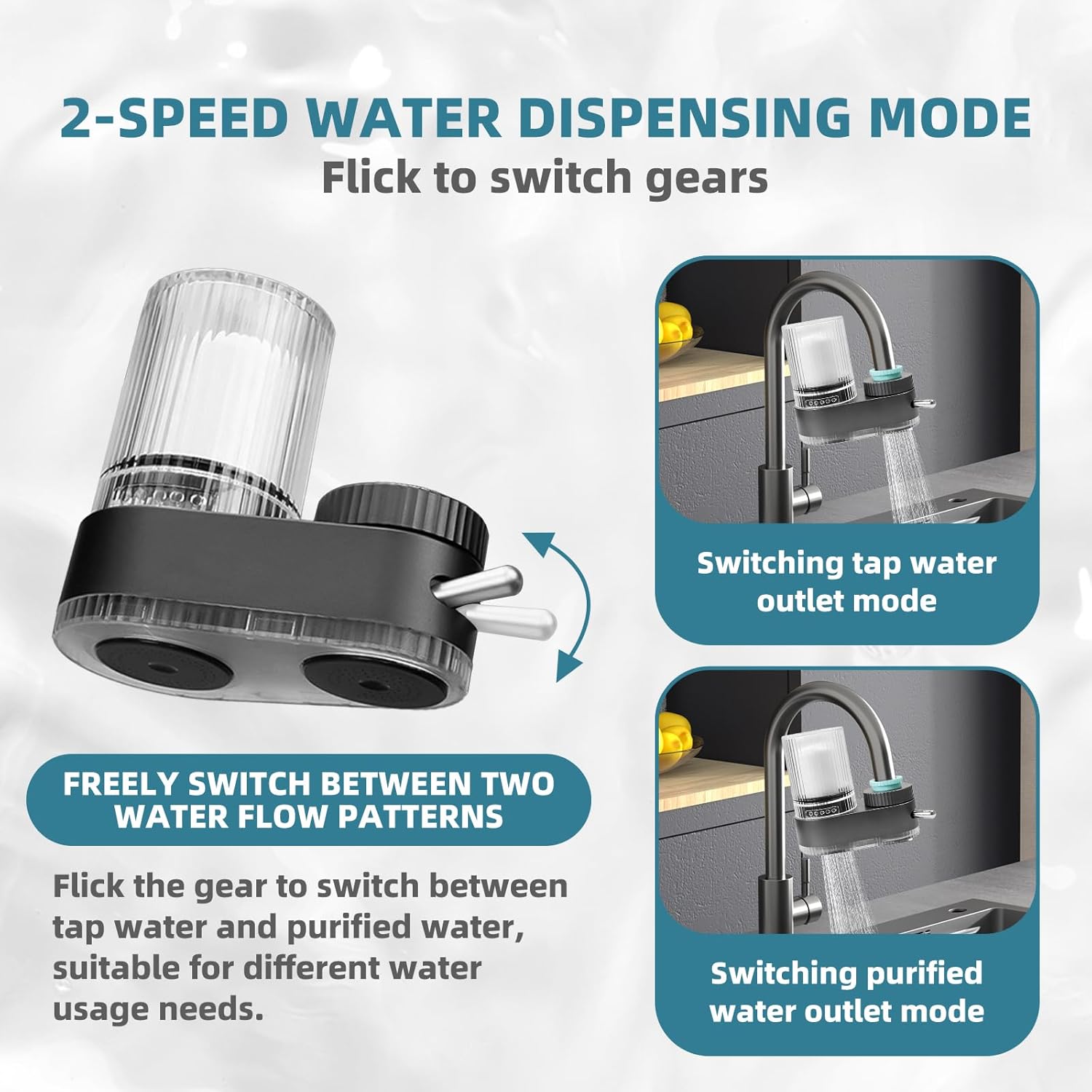 Cleanable Ceramic Composite Water Filtration System, 0.2 Micron Fine Filter Cartridge for Sink Faucet, 2 Water Flow Settings, Reusable, Quick-Connect Installation for Kitchen and Bathroom