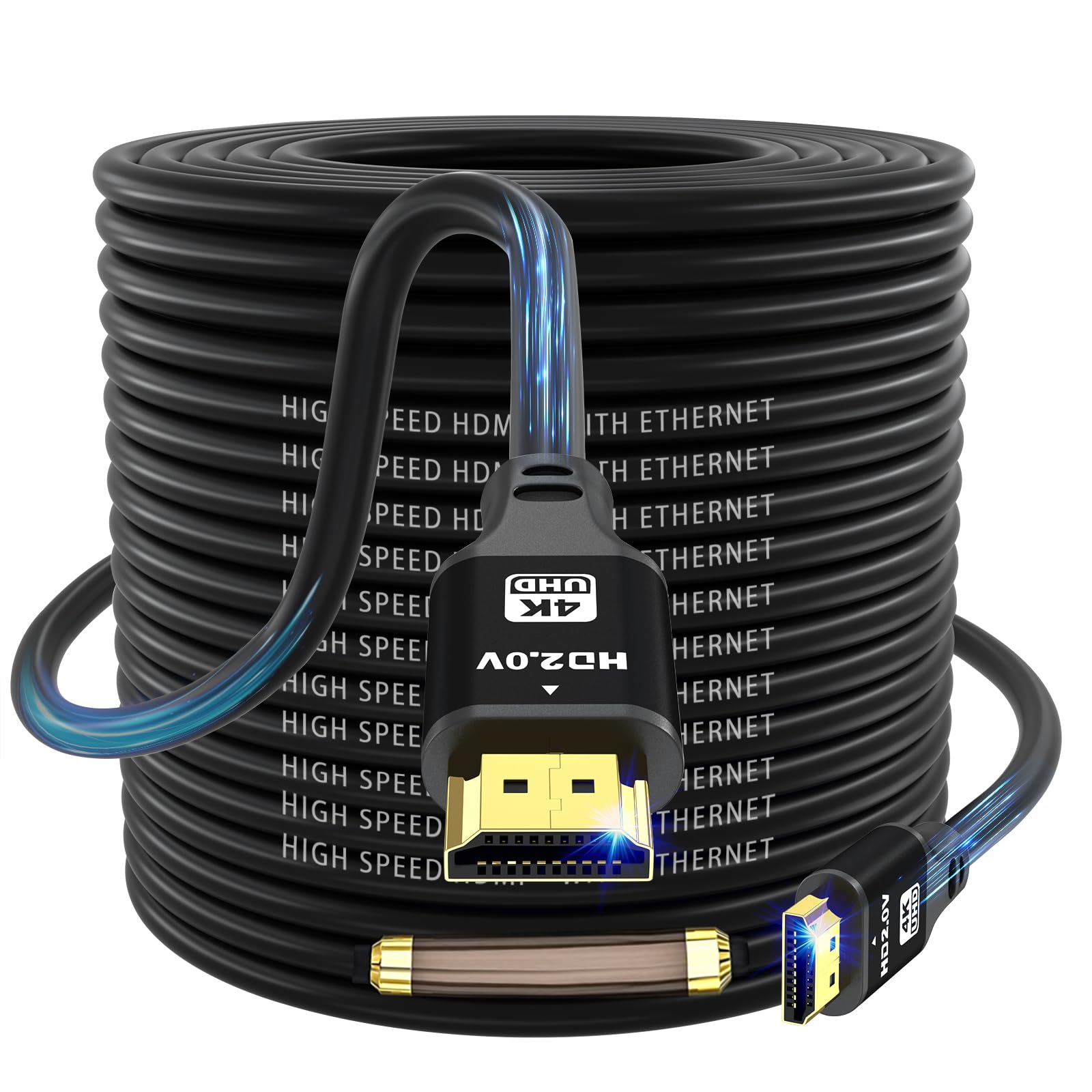 charlore Cable HDMI 2.0 Negro 25M, 18Gbps Alta Velocidad, Conectores Bañados en Oro, 4K@60Hz, ARC y Ethernet, 1080P/3D, compatible con HDTV, PC, portátil, PS5, PS4, Xbox etc.